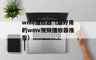 wmv播放器（最好用的wmv视频播放器推荐）