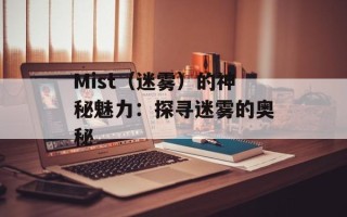 Mist（迷雾）的神秘魅力：探寻迷雾的奥秘