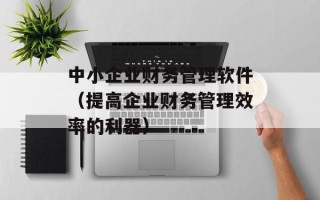 中小企业财务管理软件（提高企业财务管理效率的利器）