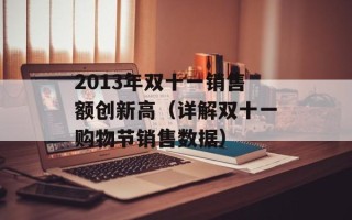 2013年双十一销售额创新高（详解双十一购物节销售数据）