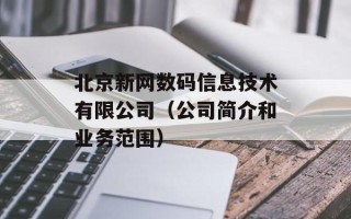 北京新网数码信息技术有限公司（公司简介和业务范围）