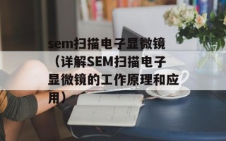 sem扫描电子显微镜（详解SEM扫描电子显微镜的工作原理和应用）