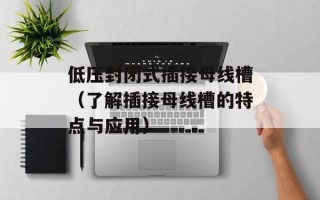 低压封闭式插接母线槽（了解插接母线槽的特点与应用）