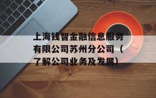上海钱智金融信息服务有限公司苏州分公司（了解公司业务及发展）