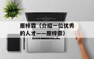 原梓霏（介绍一位优秀的人才——原梓霏）