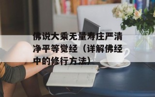 佛说大乘无量寿庄严清净平等觉经（详解佛经中的修行方法）
