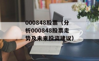 000848股票（分析000848股票走势及未来投资建议）